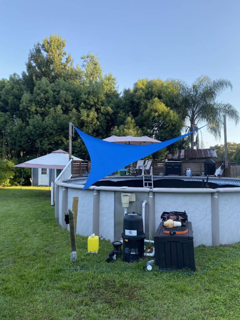 Shade sail over 24' above ground pool