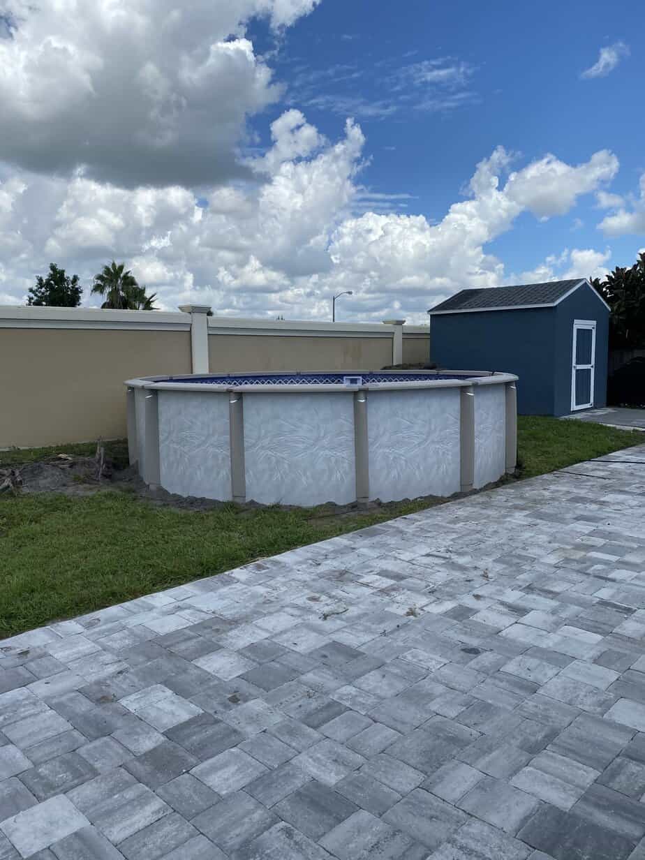 15' above ground pool next to pavers