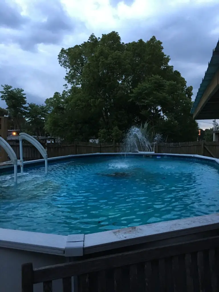 Fountain in oval above ground pool made with PVC