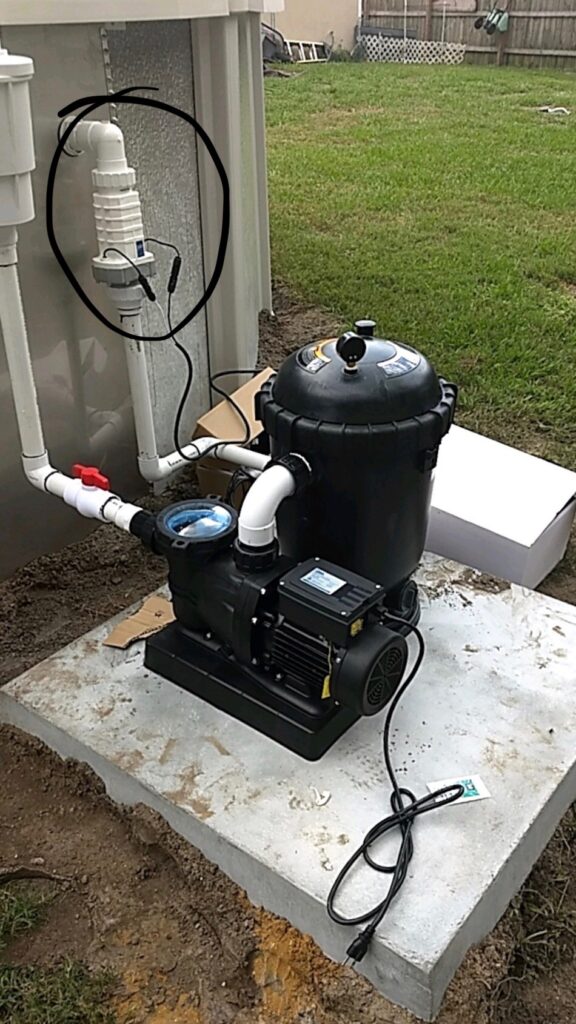 Salt chlorine generator cell plumbed into an above ground pool