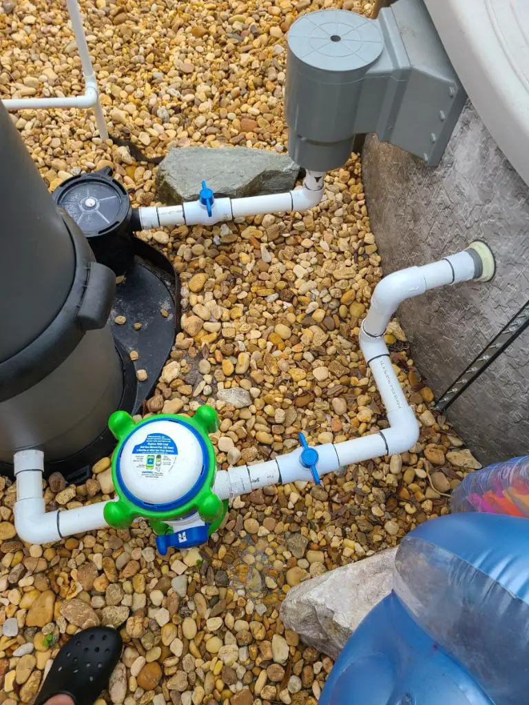 Frog system plumbed inline to an above ground swimming pool
