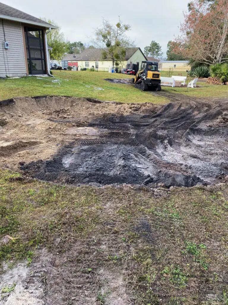 Hole being dug for installing an above ground pool