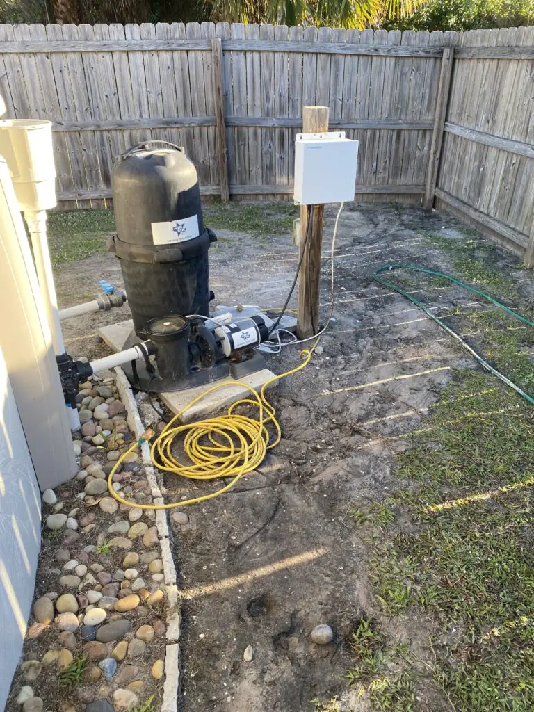 Showing erosion along the outside of an above ground swimming pool