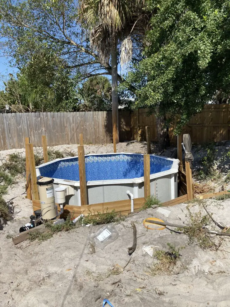 Retaining wall made around a 15' round above ground pool