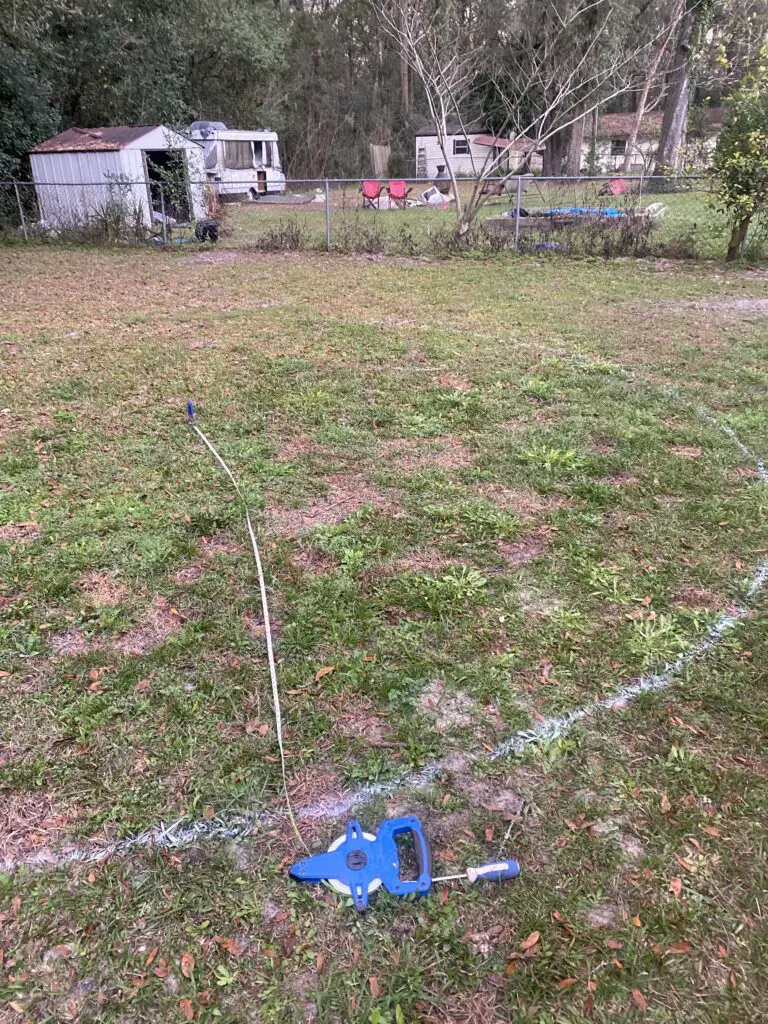 Painted out circle to mark where an 18' round above ground pool is going