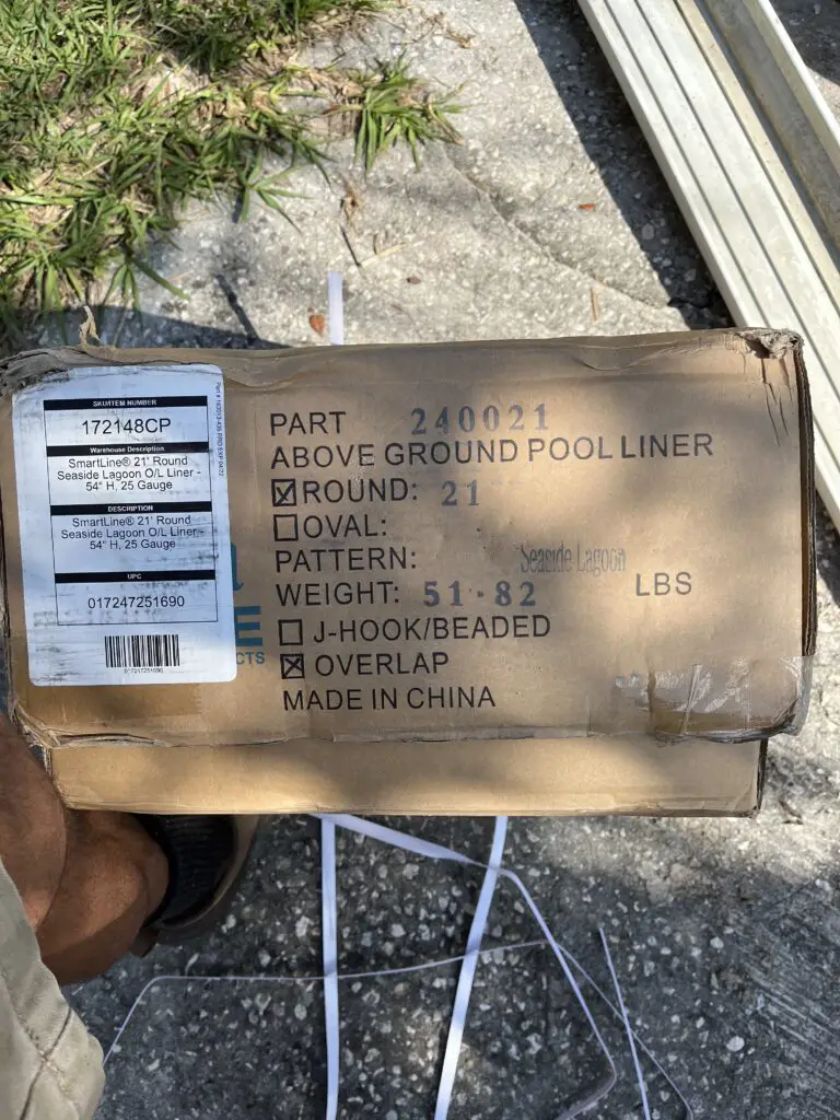 Label for an overlap, 21' above ground pool liner made in China